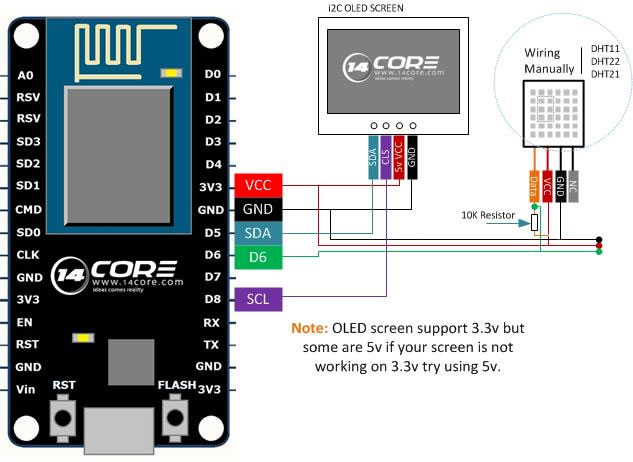 Wiring Dht11 Dht22 With Oled Screen On Esp8266 12e 8790