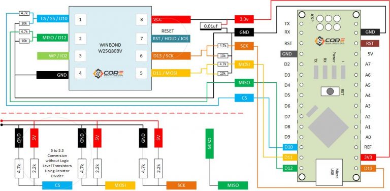 Wiring the Winbond W25Q80BV / W25QXX SPI Serial Flash Memory with ...