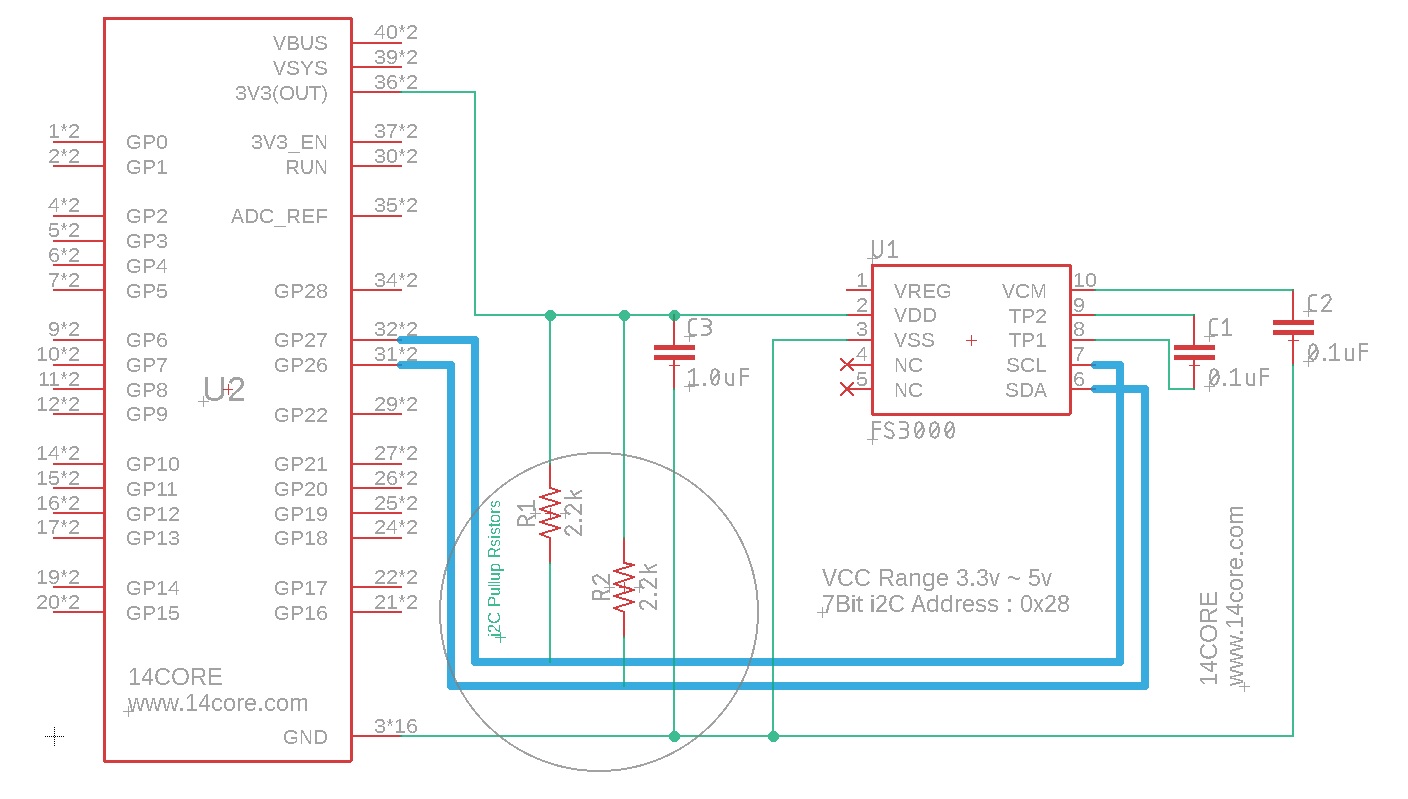 FS3000 Air Velocity Sensong 14core Schematics Diagram With RaspberryPI RPI PICO 1 